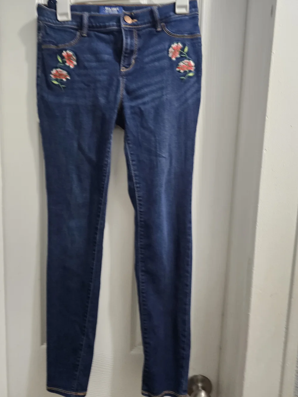 Old Navy Dark Blue Girls' Embroidered Floral Jeans Size 16 Regular